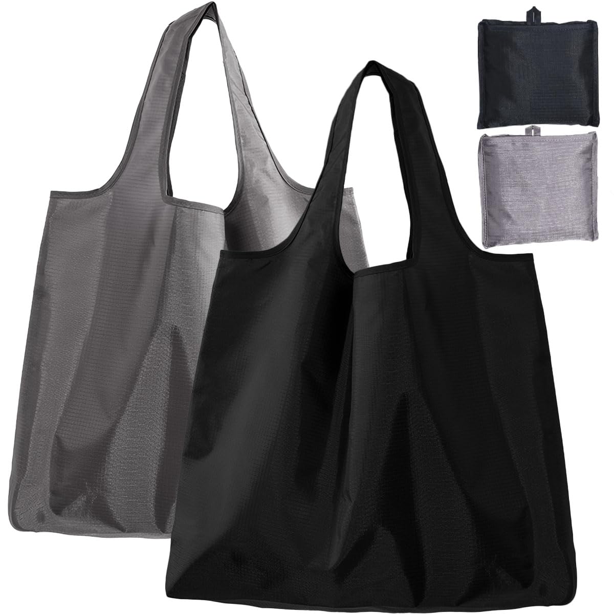 Aieino Foldable Shopping Bags 2PCS - Reusable Shopping Bag Folding in a Pouch Water-resistant Washable Large Grocery Bags Shopping Tote Heavy Duty for Daily Outdoor Women Men(Black, Grey)