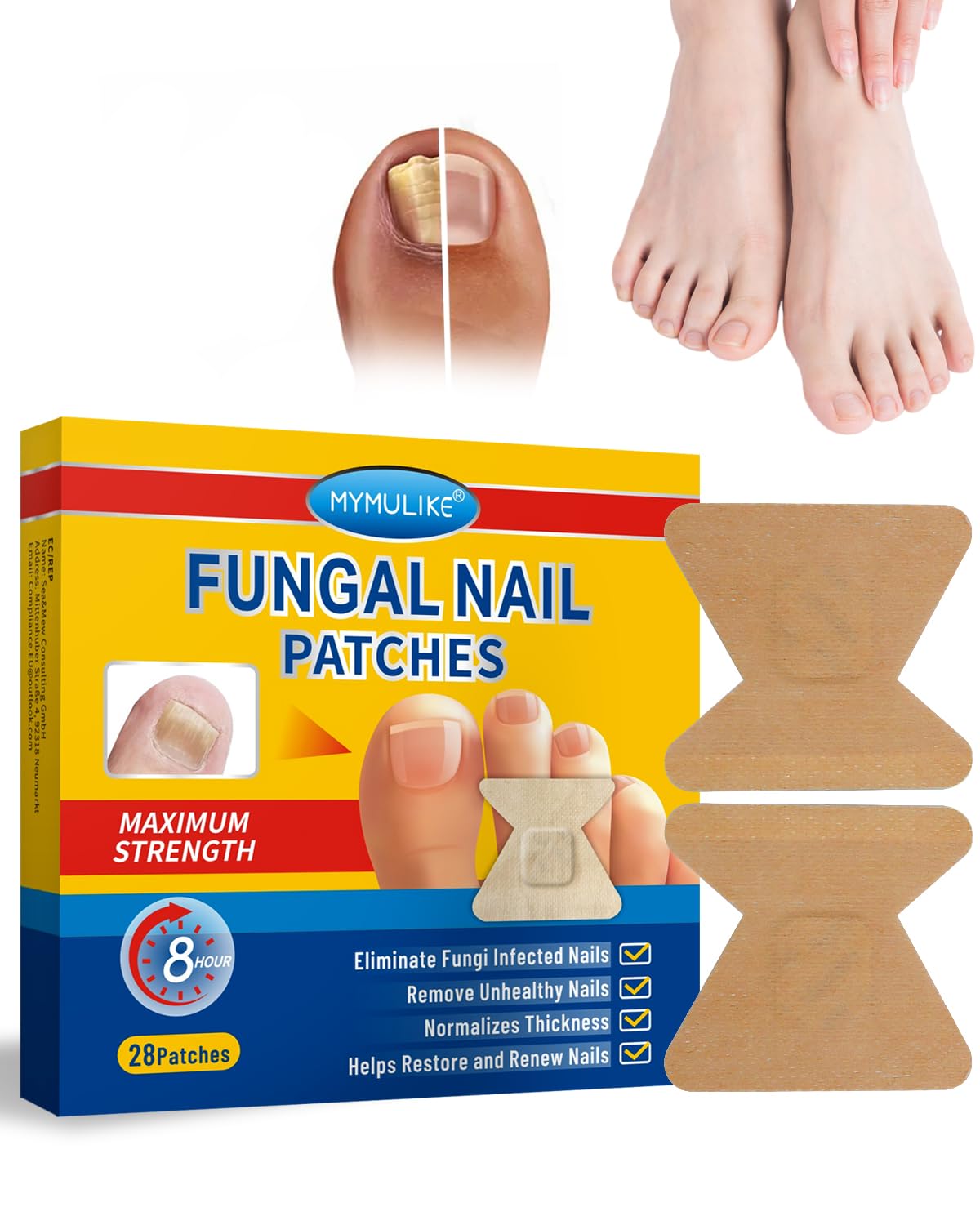 MYMULIKE Nail Support Patches (28 Pcs) – Overnight Hydrogel Care for Toenails & Fingernails, Natural Herbal Formula, Breathable & Gentle, Promotes Healthier-Looking Nails