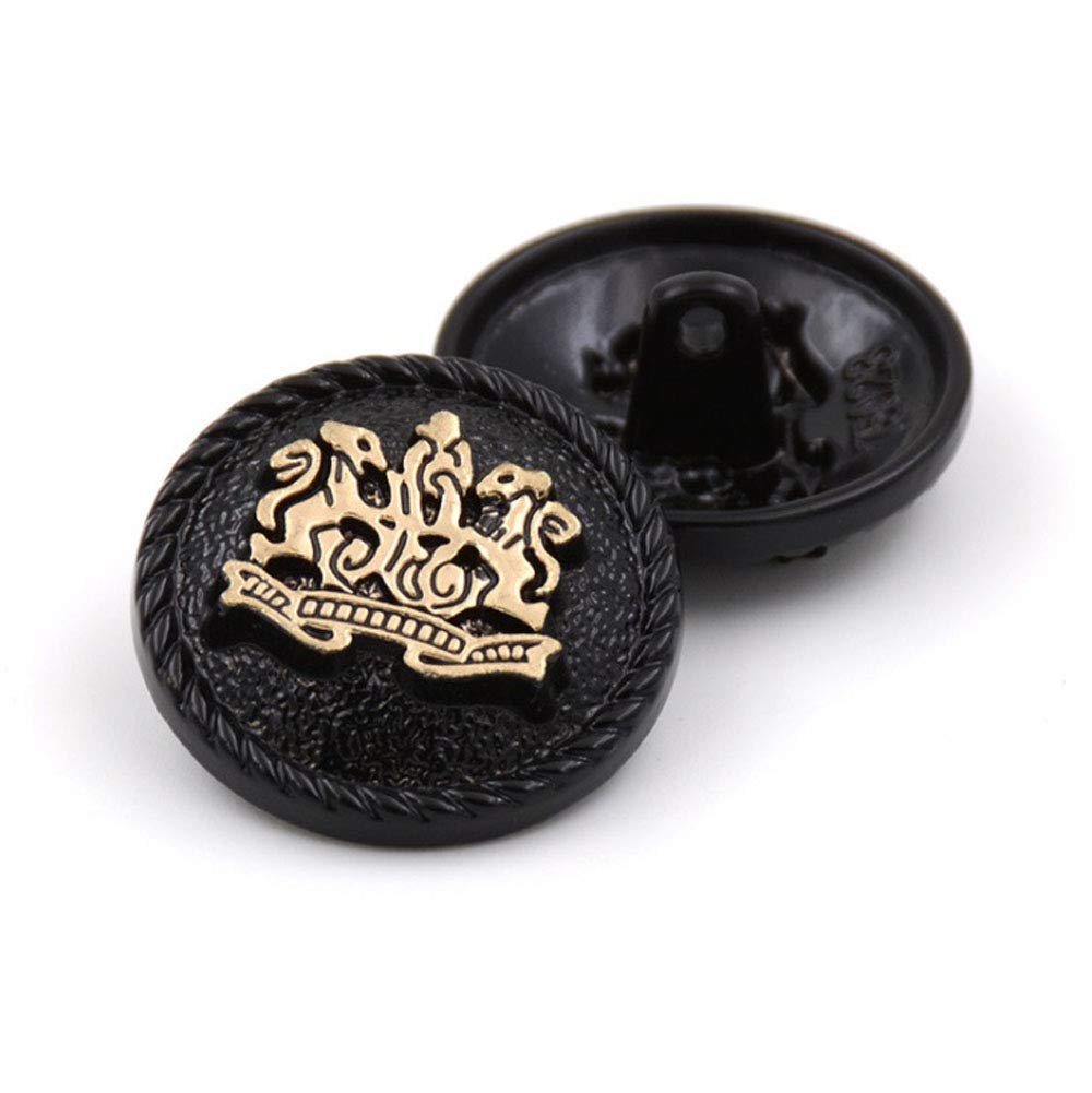 10PCS Clothes Buttons - Fashion Sewing Button Round Shaped Metal Button Set for Blazer, Coat, Uniform, Shirt, Suit and Jacket (Black, 15mm)