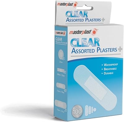 Masterplast Clear Assorted Plasters 100 Pack Waterproof Breathable 4 Sizes