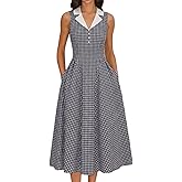 RIHOAS Women's Plaid Dress Sleeveless Button Up Midi A Line Dress Work Casual Premium Dresses