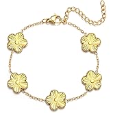 RWQIAN Gold Plated Five Leaf Lucky Clover Bracelets for Women,White/Black/Red/Green/Blue/Pink Clover Link Flower Charm Bracelets,Adjustable Clover Bracelet Chain Jewelry Gifts Trendy for Birthday