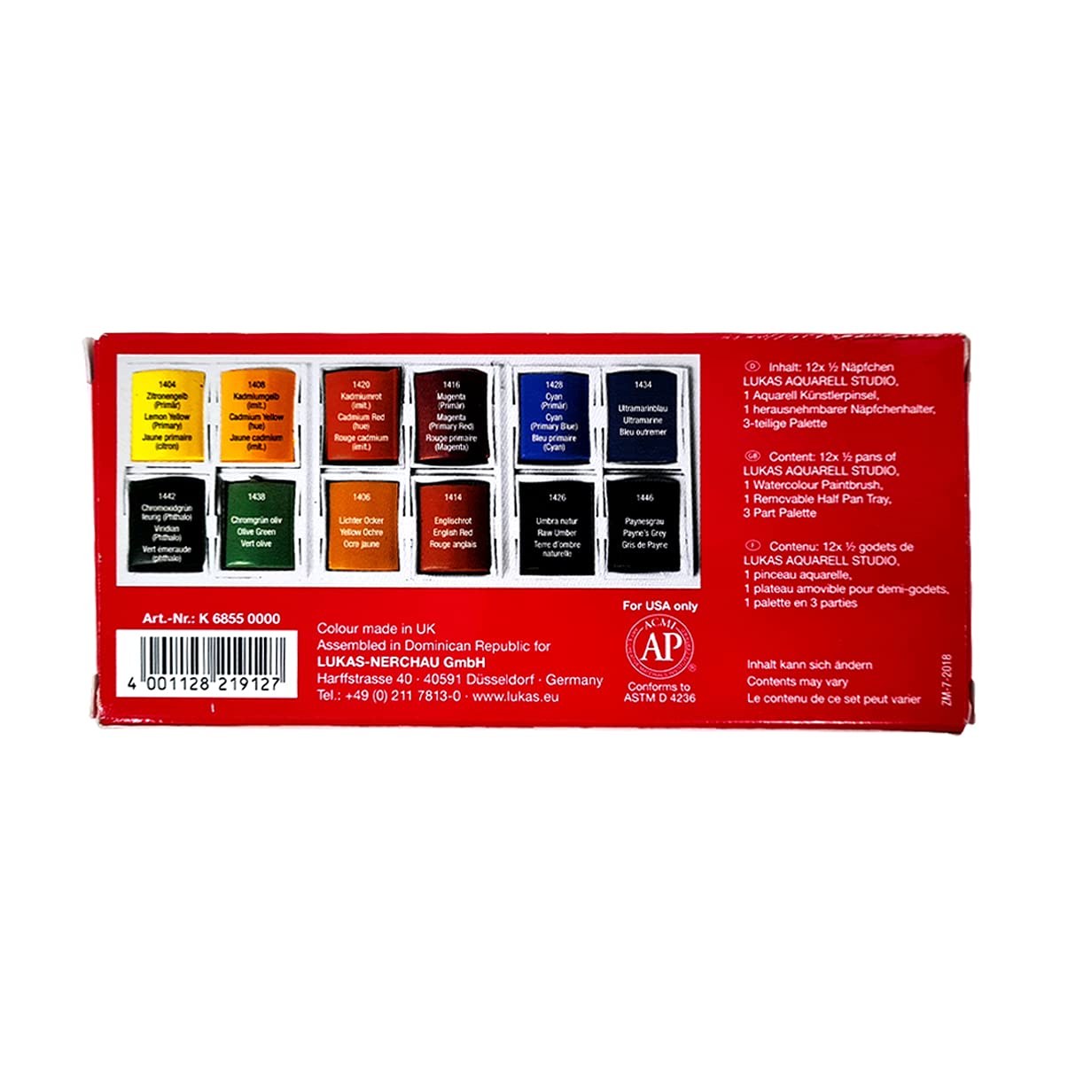 Lukas Aquarell Artist Studio Watercolor Paint Set - Professional Quality, Includes Travel Friendly Plein Aire Outdoor Painting Case, a Water Color Brush and Color Mixing Palette - 12 Brilliant Colors