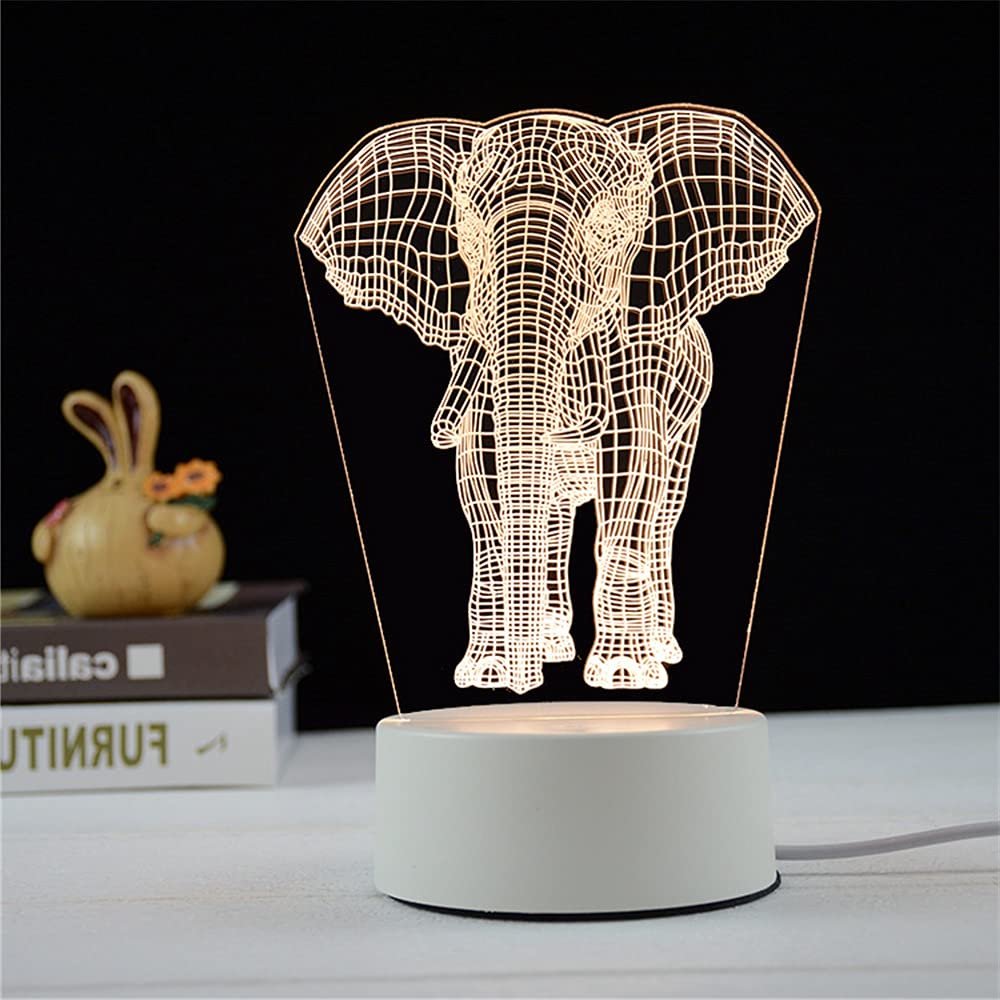 FeiWen 3D Night Light Touch Table Desk Lamps for Bedroom USB Power Supply Three Colors (Elephant)