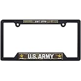 NJECT Officially Licensed – Camo United States Army Est. 1775 Automotive-Grade Black Plastic Open Corner License Plate Frame Tag Holder for Cars/SUVs/Trucks Weather-Proof Auto Accessory