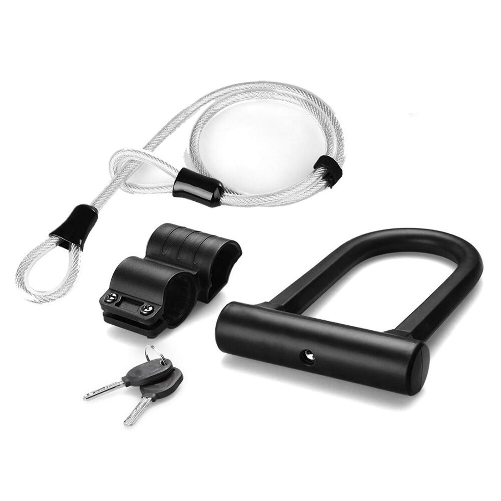 NUZAMAS Bike U Lock with 120mm Steel Cable, Heavy Duty Bike U-Lock, 10mm x1.2m Steel Cable, Bicycle Mounting Bracket, Road Bike, Mountain Bike, Electric Bike, Folding Bike, Scooter