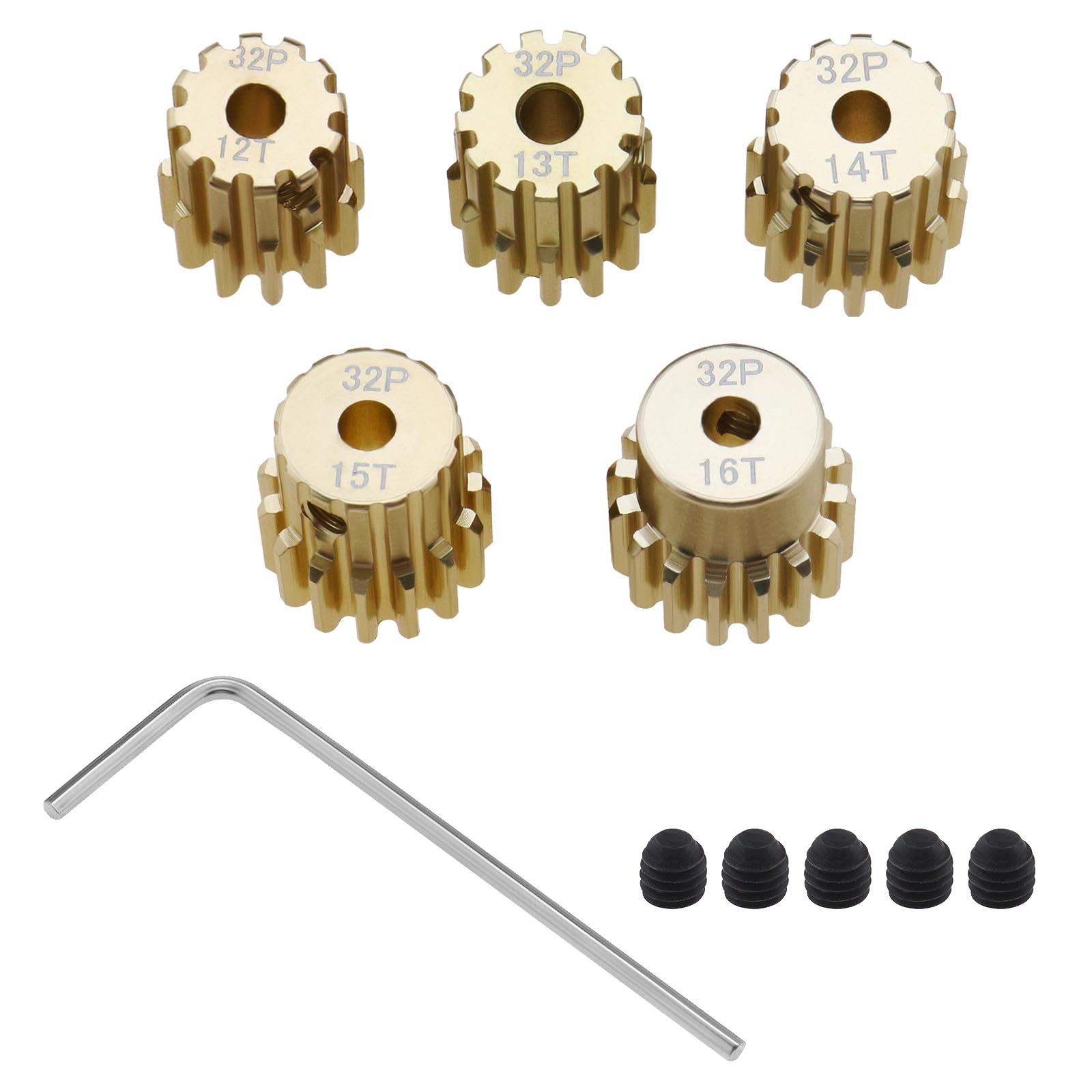 ECSiNG 5PCS 32DP 3.175mm Pinion Motor Gear Set 12T 13T 14T 15T 16T for 1/10 RC Car 3650 540 550 Brushless Motor Shaft Sprocket Replacement Parts