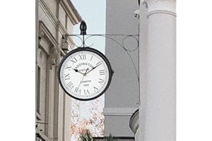 NEWIMAGE Wall Hanging Double-Sided Waterproof Clock 8'' Round Decorative Hanging Clocks for Home Decor Porch Garden Outdoors