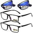 LUFF Reading Glasses blue light blocking 4 Pairs Folding spring hinge Readers Women Men