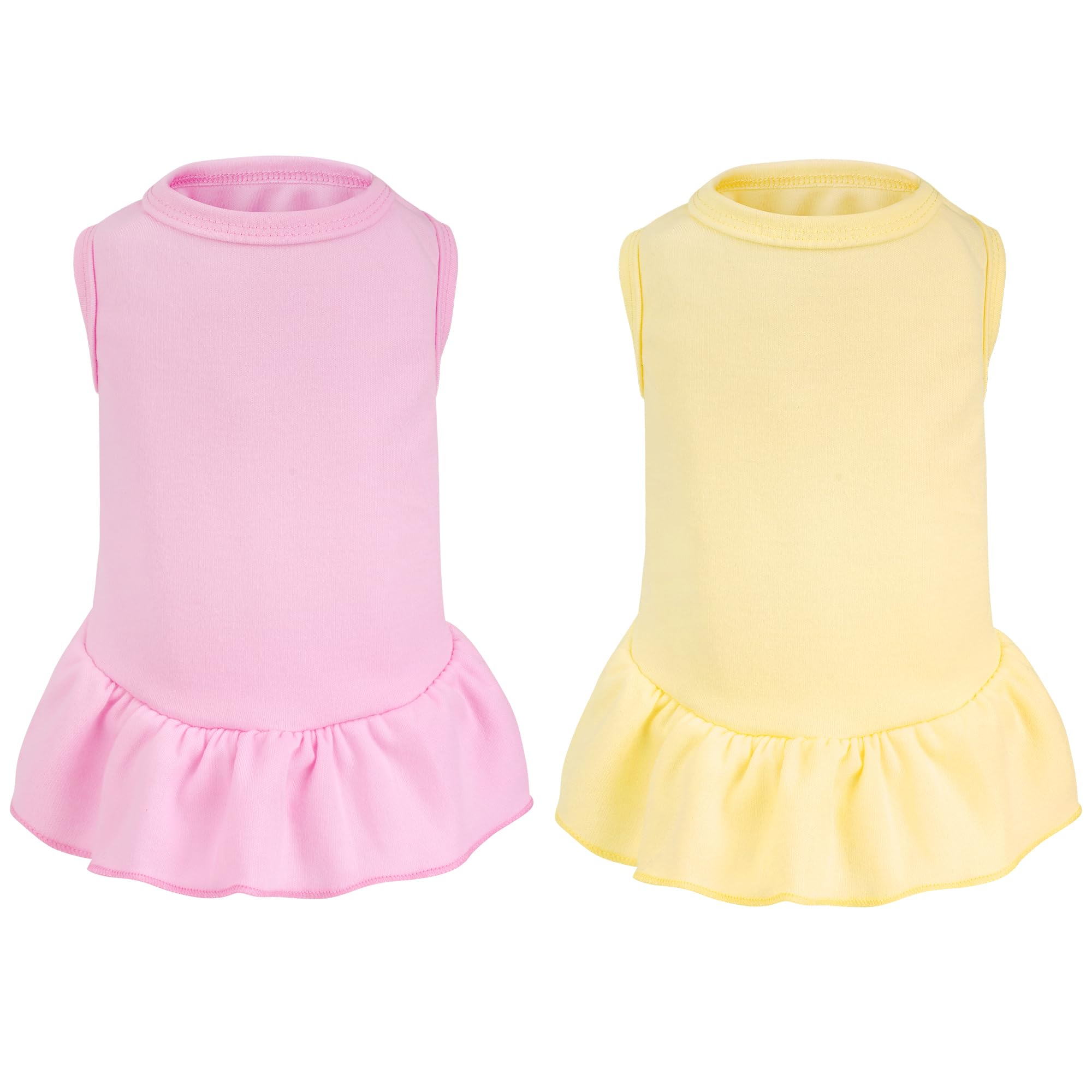 Photo 1 of 2 Pcs Dog Dress Cute Cat Skirt Solid Color Summer Clothes for Small Pet Dogs Cat (Yellow,Pink, Large)