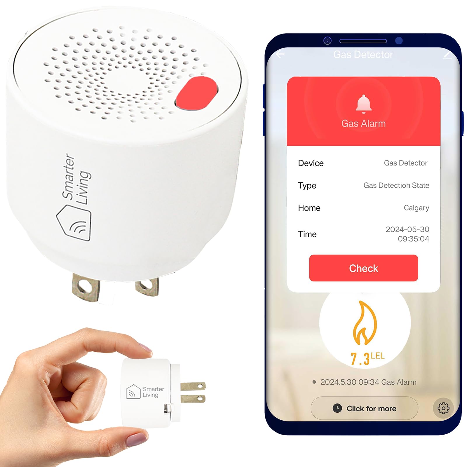 Photo 1 of Smarter Living - WiFi Gas Alarm Leak Detector for Natural Gas, Propane, Methane, Butane, LPG, LNG, Flammable Explosive Gases, Reliable Sensor, Phone Notifications, Plug in, Trailer, RV, Home