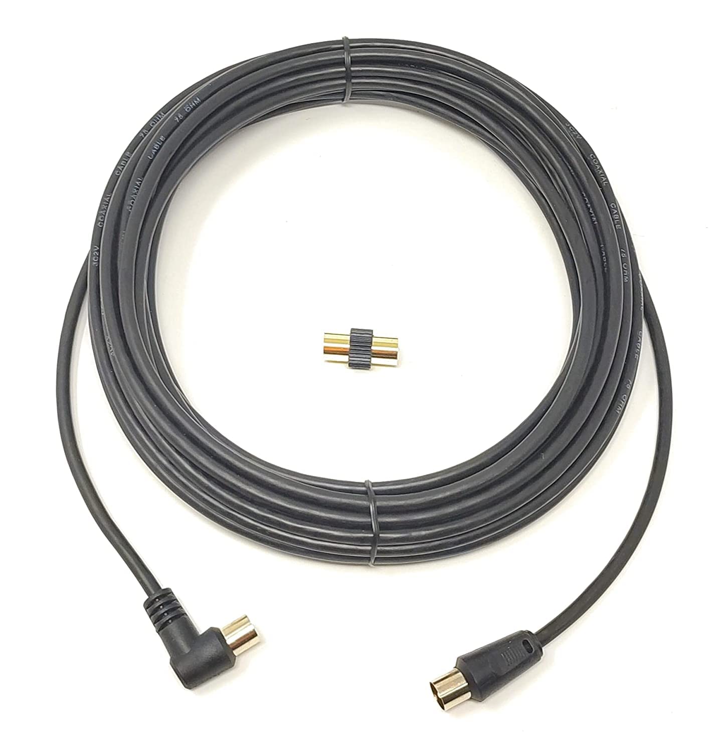 Maincore 5m long Right Angle TV/AV Aerial Antenna Coaxial Cable Lead (Male to Male) with Coupler (5m, Black)