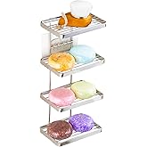 YQh 4 Tier Shower Shampoo Soap Holder, Shower Wall Soap Dish Holder, Shampoo Bar Holder, Bathroom Soap Box, Self-Draining Soap Bar Holder, Stainless Steel Soap Holder for Bathroom, Kitchen