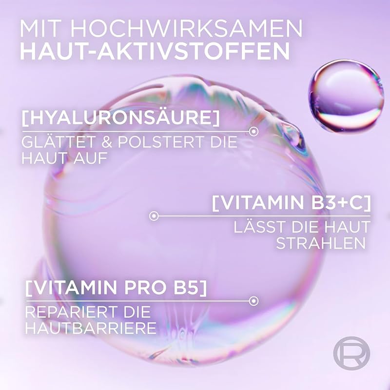 L'Oréal Paris Glass Skin Feuchtigkeits-Fluid, für aufgepolsterte & glowy Haut, mit Hyaluronsäure + 5% [Vitamin B3 + Pro B5 + C], Anti-Aging Gesichtsfluid, [Amazon Exclusive] Revitalift Filler, 70ml