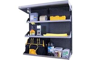 OmniWall Metal Pegboard Shelving Organization System Shelving Kit 32" x 32" Modular Pegboard- Panel Color: Black Accessory Color: Silver