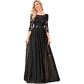 Ever-Pretty Women's A-Line Mother of Bride Dresses Long Sleeve Empire Waist Lace Long Formal Evening Dress