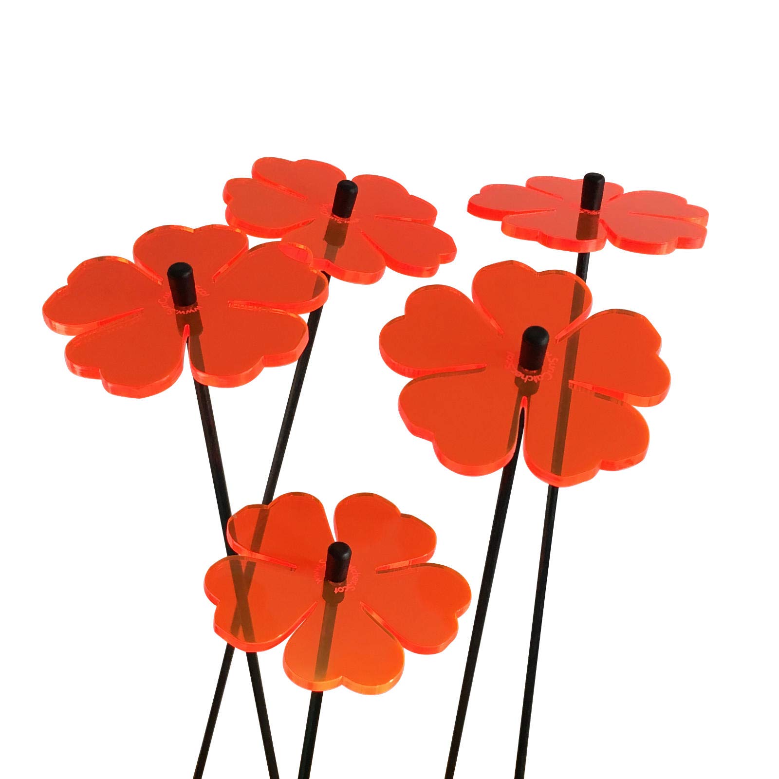 Sun Catcher Garden Decor Glowing Double Blossoms Ornaments Set of 5 Garden Stakes 25cm/9.8 inches high Indoor Outdoor Yard Gardeners Gift, Colour:fluorescent Red