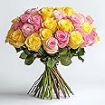 GlobalRose 50 Fresh Cut Roses - 25 Yellow & 25 Pink - Fresh Flowers Bouquet - Flowers for Mother's Day, Birthday, Anniversary, or Home Decor (OM)