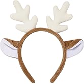 ODOCARE Plush Reindeer Antler Headband for Men and Women, Cute Christmas Deer Ear Costume Head Accessories for Kids(White)