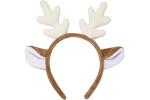 ODOCARE Plush Reindeer Antler Headband for Men and Women, Cute Christmas Deer Ear Costume Head Accessories for Kids