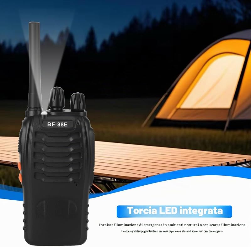 Walkie Talkie PMR446 Radio Ricetrasmettitore, 16 Canali Walkie-talkie Professionali Ricaricabili a Lungo Raggio con Auricolare e Luci LED Adatte per Sport All'Aperto, Cantiere (2 Pezzi, Nero)