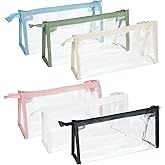 TIE-DailyNec 6 PCS Pencil Cases Clear Pen Pouch Marker Pouch Multifonction Travel Cosmetic Makeup Bag with Zipper, Exam Pencil Storage Bag Stationery Toiletries Organizer for Students Adults Teen