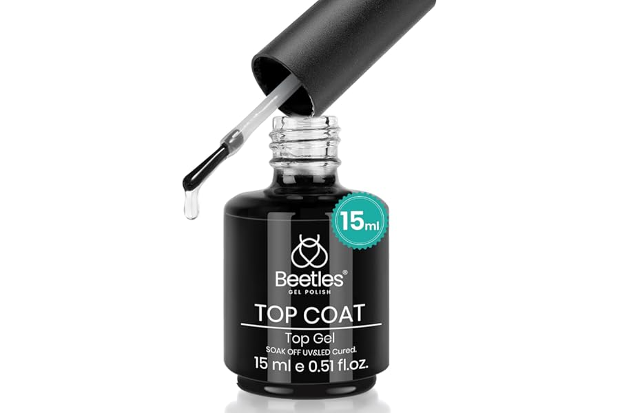 beetles Gel Polish No Wipe Gel Top Coat – Clear Color Top Coat Gel Nail Polish Shine Finish and Long Lasting, Soak Off Nail Lamp, 15ml Christmas Nails Gifts for Women
