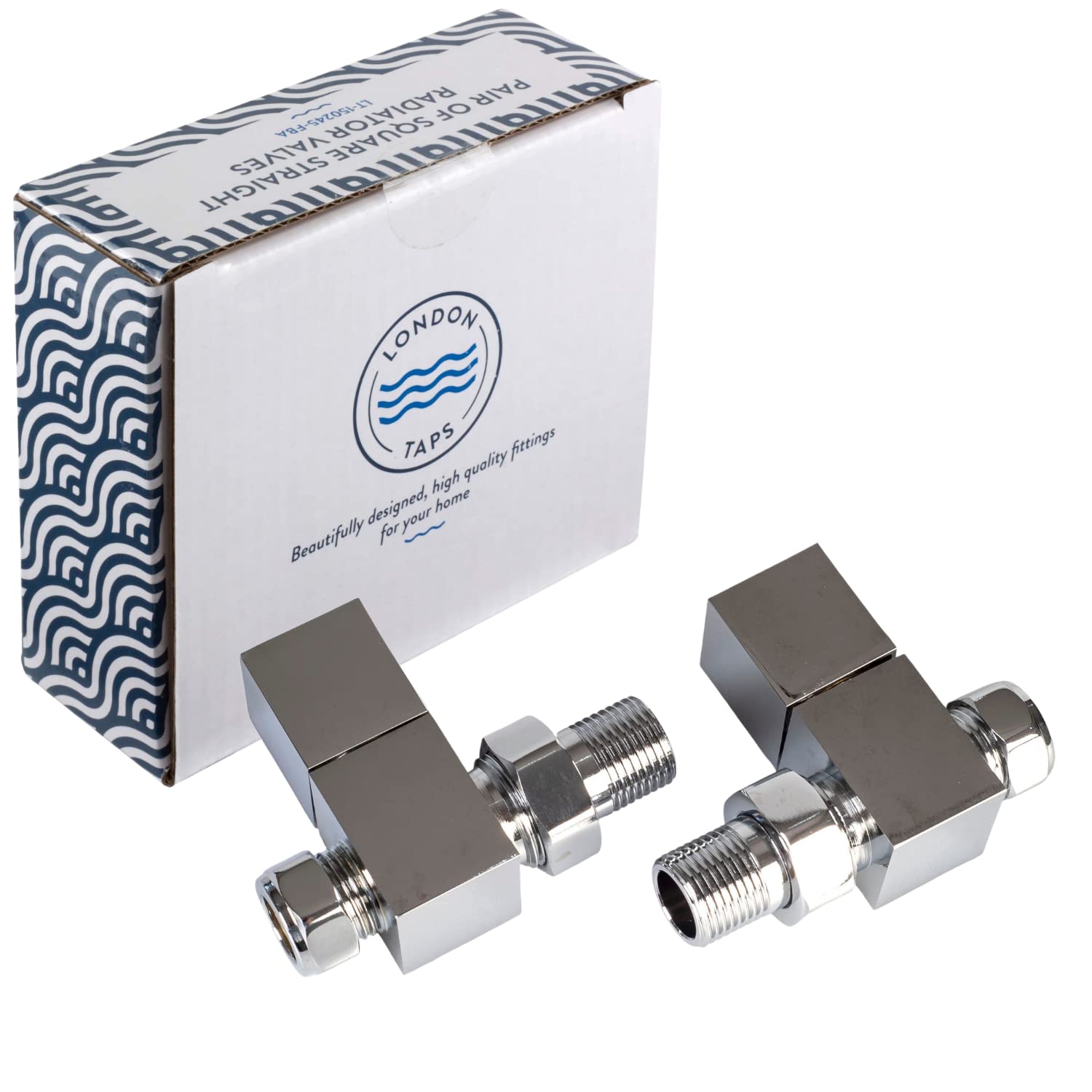 London Taps Square Straight Radiator Valve, Standard 15mm Connection, Chrome Plated Solid Brass, Central Heating Radiator or Towel Rail Valves โ image 1