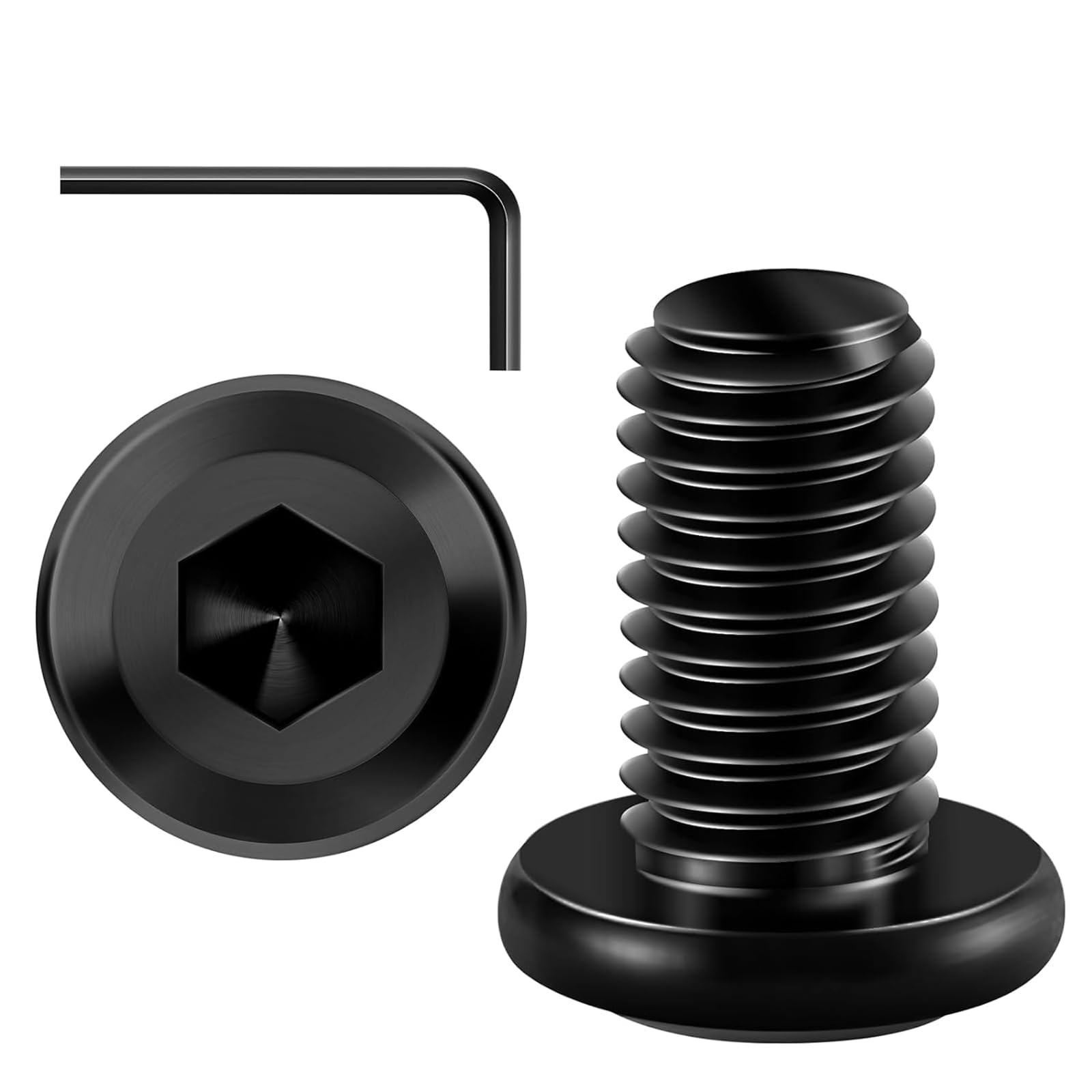 20PCs M8 x 16 Flat Head Screws, Hexagon Socket, Stainless Steel A2 V2A, Full Thread Black Oxide with Hex Key โ image 1
