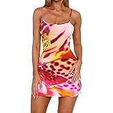 AVZXSA Women's Print Spaghetti Strap Floral Mini Dress, 2026 Sexy Backless Bodycon Short Dresses for Beach, Vacation & Party
