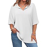Lueluoye Womens Plus Size Tops Short Sleeve V Neck Tee Blouse Summer Loose Fit Casual Tunic Top XL-5XL