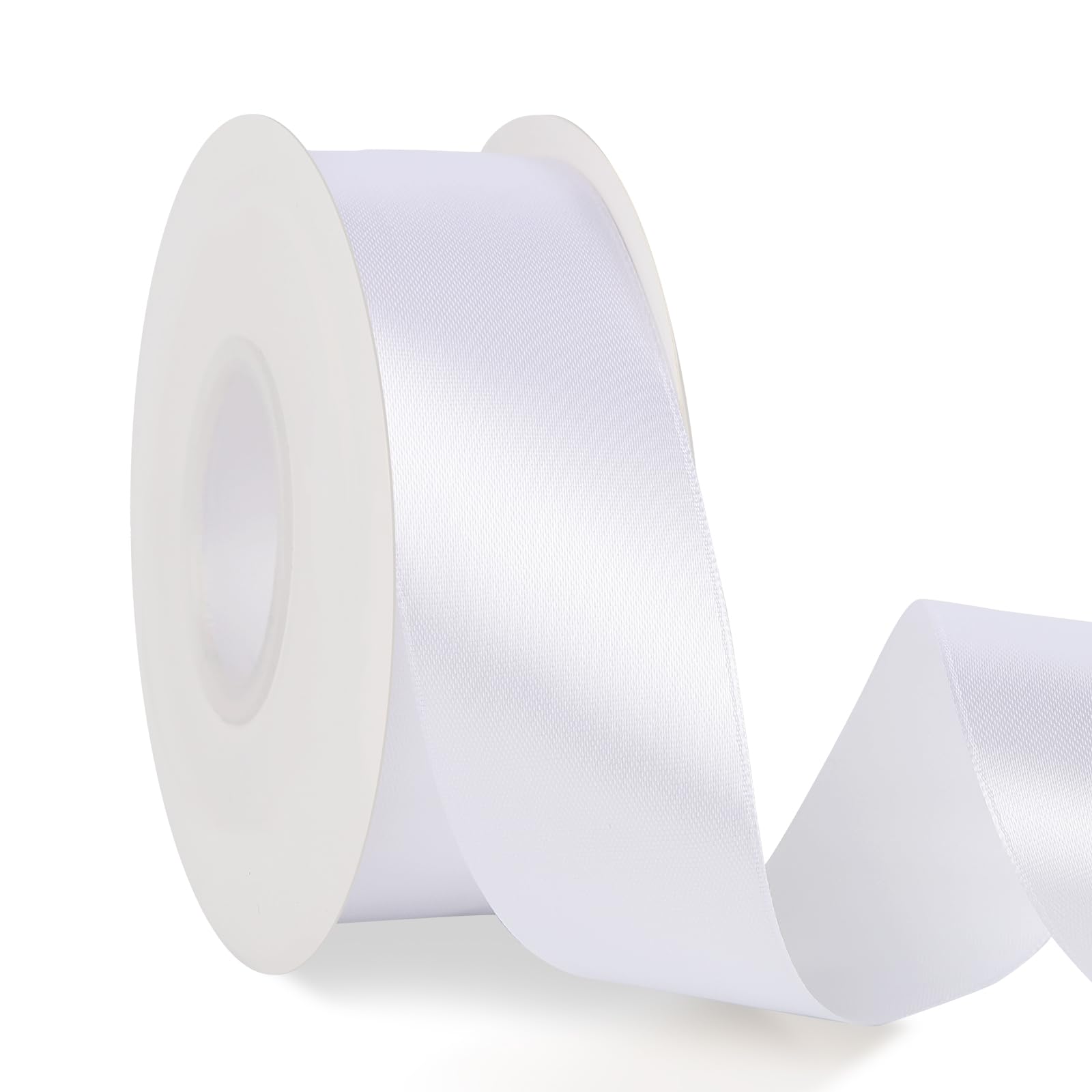 Photo 1 of 1-1/2 Inches 50 Yards White Satin Ribbon, Solid Craft Fabric Ribbon Roll for Gift Wrapping Flower Bouquets Wedding Party Decoration Handmade Bows