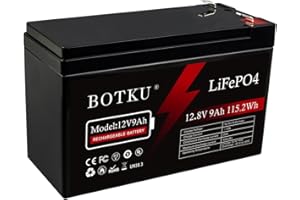 BOTKU 12V 9Ah Lithium LiFePO4 Deep Cycle Battery, 3000+ Cycle Rechargeable Lithium Iron Phosphate Battery for Solar, Fish Finder, Lighting, Off-Grid Applications with 10A BMS