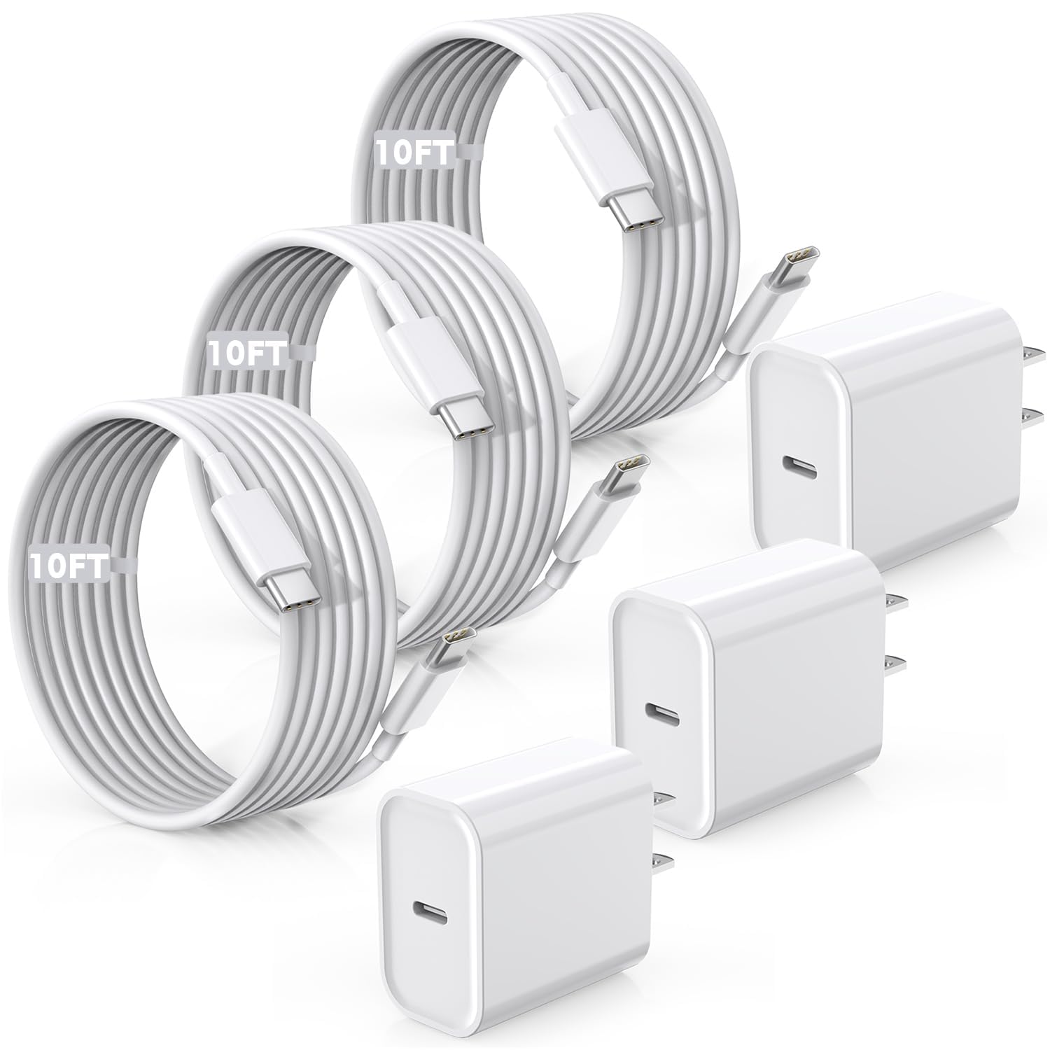 Fast Charger for iPhone 17/16/15 Charger,10FT Extra Long Fast Charging 3Pack Block USB-C to USB C Fast Charging Cable Cord for iPhone Air/17 Pro Max/iPhone 16 Pro/16 Plus/15 Pro Max,iPad Pro/Air/Mini