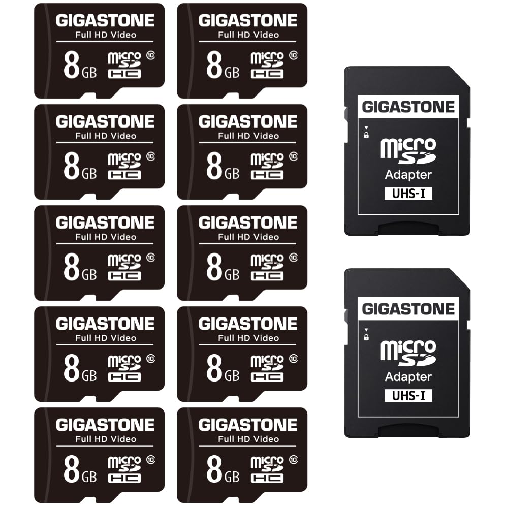 GIGASTONE 8GB 10-Pack Micro SD Card, Full HD Video, GoPro Surveillance Security Cam Action Camera Sports Cam Drone, 80MB/s Micro SDHC UHS-I U1 C10 Class 10