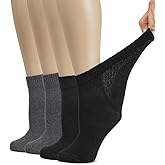 Hugh Ugoli Women's Cotton Diabetic Ankle Socks, Wide, Thin, Loose Fit and Stretchy, Seamless Toe, Non Binding Top, 4-8 Pairs