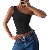 CUHUDA Women's Sexy One Shoulder Crop Tops Sleeveless Cropped Tank Tops Ruched Shirts
