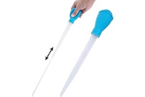 Filhome Coral Feeder SPS HPS Feeder with Extension Tube, Aquarium Long Syringe Dropper Pipette Turkey Baster for Marine Fish Feeding（Blue/Extendable