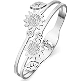 WEVENI Sunflower Jewelry Gifts for Women Sunflower Bracelet Cuff Bangle Stainless Steel Flower Brcelets Birthday Mother's Day Charms for Mom