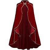HAPNBCELE Women's Medieval Cloak Renaissance Velvet Cape with Stand-Up Collar Queen Princess Costume Halloween Christmas