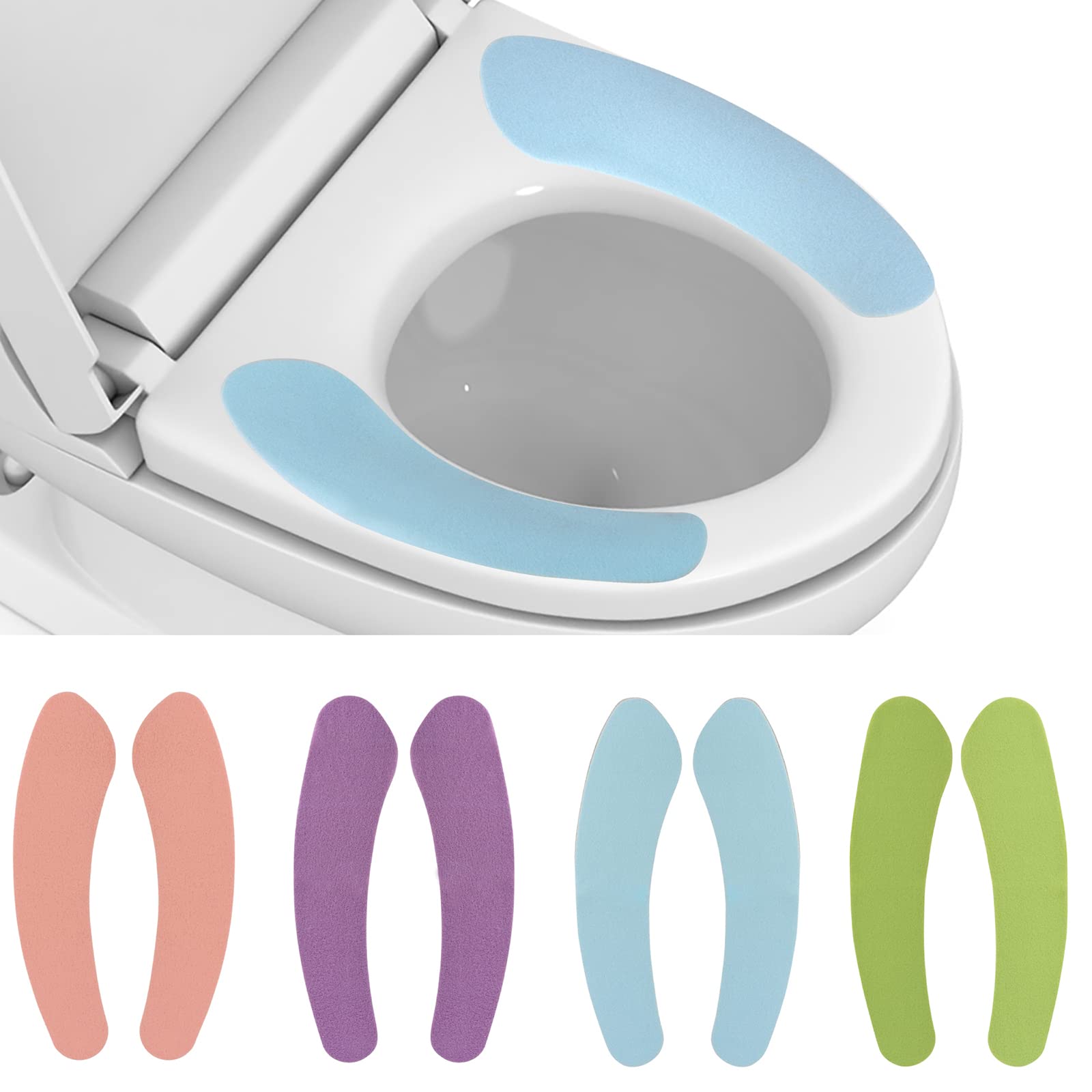 Ruisenda 4 Pairs Bathroom Warmer Toilet Seat Cover Pads Soft and Portable Toilet Seat Cushion Pad Washable and Reusable Toilet Seat Pad, 4 Colors