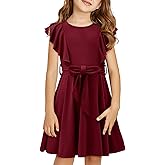 storeofbaby Girls Casual Ruffle Dress Elegant A-Line Flowy Dresses with Belt 5-14 Years