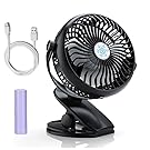 Battery Operated Clip on USB Rechargeable Fan, Sooreally Mini Fan with 360 Degree Rotation, 2200mAh Explosion-proof Battery, Silent Motor for Baby Stroller, Camping, BBQ