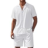 COOFANDY Mens 2 Piece Short Set Guayabera Button Down Shirt Casual Summer Beach Outfits