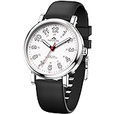 NBONAL Nurse Watch for Medical Doctor Professionals Student Easy Read Dial with Luminous 24 Hours Red Second Soft Silicone Band 30M Waterproof