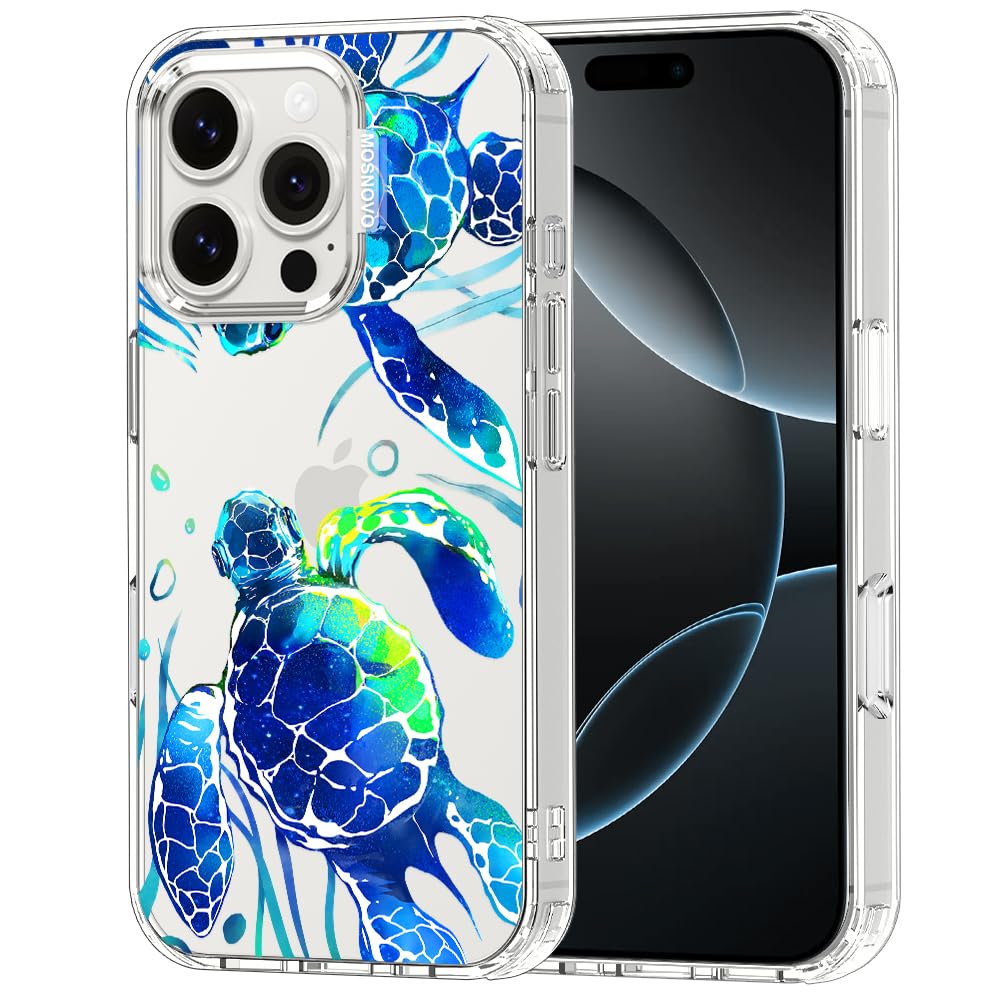 MOSNOVO Case for iPhone 16 Pro, [Buffertech 6.6ft Military-Grade Drop Protection] [Anti Peel Off Tech] Clear TPU Bumper Phone Case Cover Design - Sea Turtles