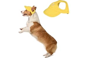 HDKUW Dog Hat with Ear Holes, Dog Baseball Outdoor Cap, Adjustable Summer Travel Sport Hat for Small Medium Dogs Yellow S