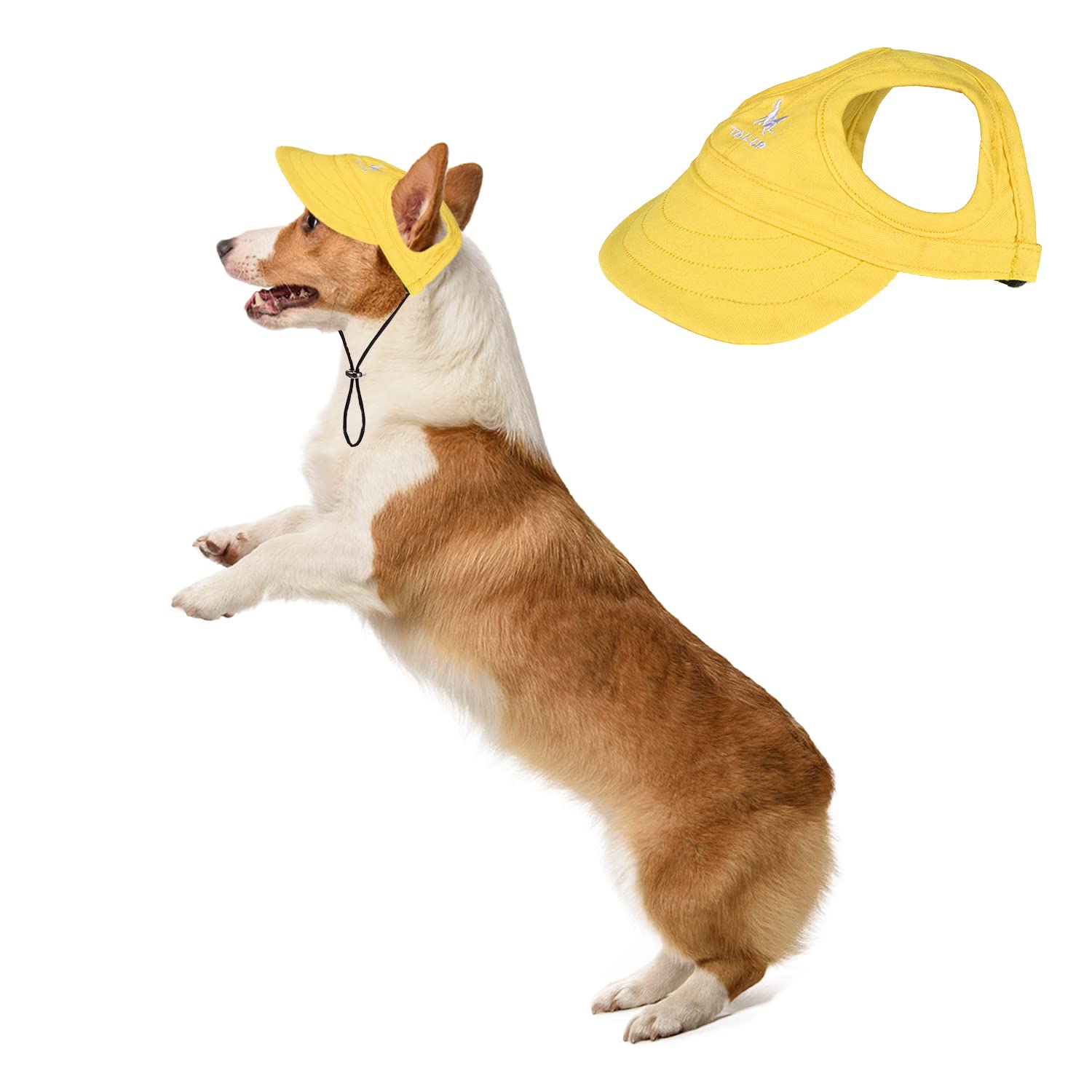 BT Bear Dog Hat with Ear Holes,Dog Baseball Outdoor Cap,Adjustable Summer Travel Sport Hat for Small Medium Dogs(M,Yellow)