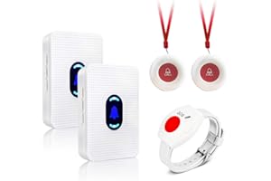 Daytech Caregiver Pager Call Button for Elderly Caregiver Paging System Home Alert Pager for Seniors Patient Nurse Help Button 2 Receiver & 3 Panic Emergency Button