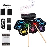 9-Pad Electronic Drum Set for Beginners Teens Gift with Speakers Pedals | 9 Silicone Pads, 128 Rhythms, 128 Tracks, 12 Demo Songs, 9 Volume Levels, 3.5 Mm Headphone Jack, USB 5V Practice Kit